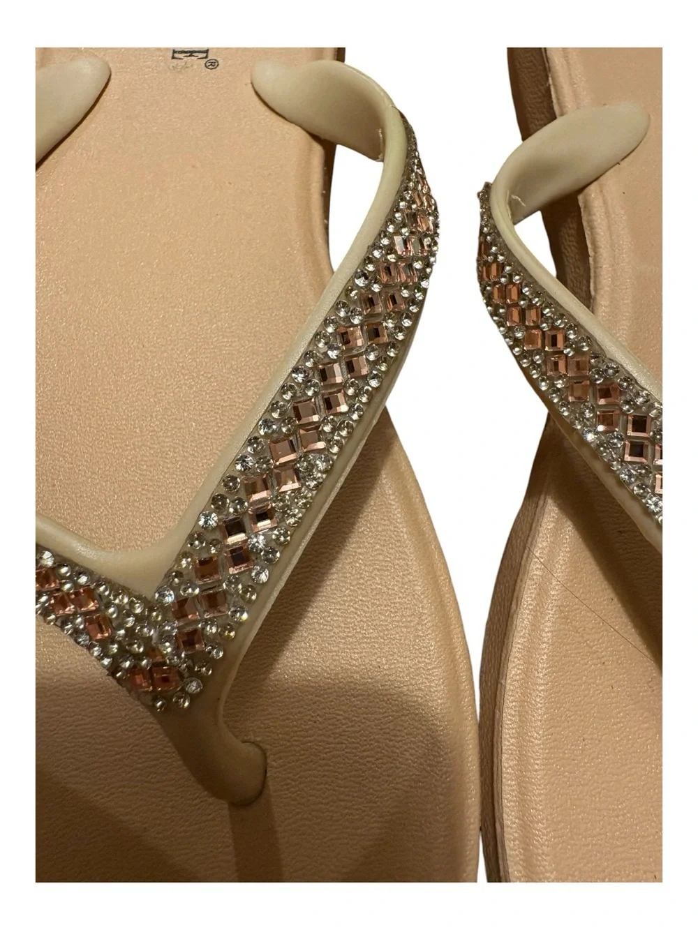 Ashley Blue Nude Jeweled Thong Sandals
